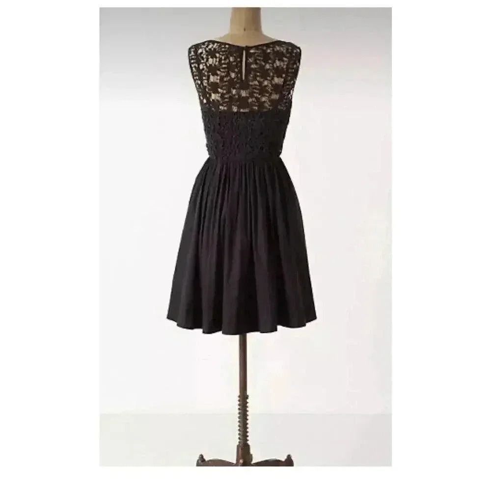 Moulinette Soeurs Anthropologie Black Dress Sz 2 POCKETS Lace Sweet Enticement